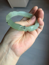 Load image into Gallery viewer, 57mm 100% natural icy watery light green carved nine-tailed fox Xiu Jade (Serpentine) bangle SY106
