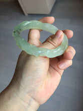 Load image into Gallery viewer, 57mm 100% natural icy watery light green carved nine-tailed fox Xiu Jade (Serpentine) bangle SY106
