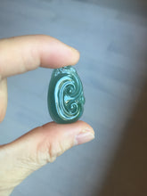 Load image into Gallery viewer, 100% Natural type A icy watery dark green gray black Guatemala jadeite RuYi(如意) pendant BP185
