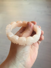 Load image into Gallery viewer, 60mm 100% natural light pink orange white Quartzite (Shetaicui jade) carved flowers bangle SY110
