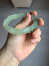 Load image into Gallery viewer, 57mm 100% natural icy watery light green carved nine-tailed fox Xiu Jade (Serpentine) bangle SY106
