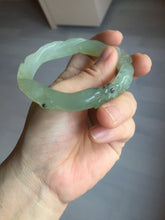 Load image into Gallery viewer, 57mm 100% natural icy watery light green carved nine-tailed fox Xiu Jade (Serpentine) bangle SY106
