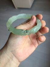 Load image into Gallery viewer, 57mm 100% natural icy watery light green carved nine-tailed fox Xiu Jade (Serpentine) bangle SY106
