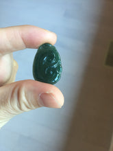 Load image into Gallery viewer, 100% Natural type A icy watery dark green gray black Guatemala jadeite RuYi(如意) pendant BP185
