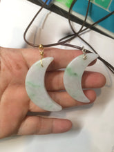 Load image into Gallery viewer, Certified Type A 100% Natural sunny green/purple/white jadeite Jade moon Pendant pair AY54-1

