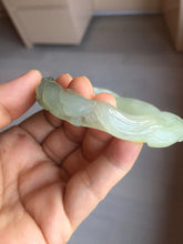 Load image into Gallery viewer, 57mm 100% natural icy watery light green carved nine-tailed fox Xiu Jade (Serpentine) bangle SY106
