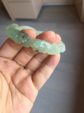 Load image into Gallery viewer, 57mm 100% natural icy watery light green carved nine-tailed fox Xiu Jade (Serpentine) bangle SY106
