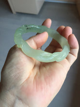 Load image into Gallery viewer, 57mm 100% natural icy watery light green carved nine-tailed fox Xiu Jade (Serpentine) bangle SY106
