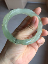 Load image into Gallery viewer, 57mm 100% natural icy watery light green carved nine-tailed fox Xiu Jade (Serpentine) bangle SY106
