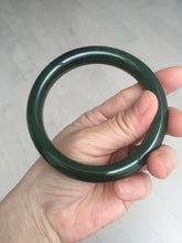 Load image into Gallery viewer, 63mm certified 100% Natural dark green(碧玉) black nephrite Jade bangle HF107-0882
