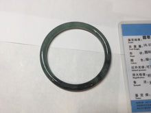 Load image into Gallery viewer, 56mm Certified Type A 100% Natural dark green/black/blue with black floating flowers(Wuji) slim round cut Jadeite bangle PD113-6916
