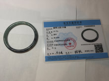 Load image into Gallery viewer, 56mm Certified Type A 100% Natural dark green/black/blue with black floating flowers(Wuji) slim round cut Jadeite bangle PD113-6916
