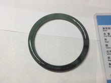 Load image into Gallery viewer, 56mm Certified Type A 100% Natural dark green/black/blue with black floating flowers(Wuji) slim round cut Jadeite bangle PD113-6916
