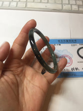 Load image into Gallery viewer, 56mm Certified Type A 100% Natural dark green/black/blue with black floating flowers(Wuji) slim round cut Jadeite bangle PD113-6916
