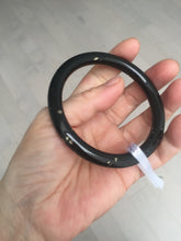 Load image into Gallery viewer, 58.5mm 100% Natural dark green/black meteorite Stellar Night sky round cut nephrite bangle HF105-8794
