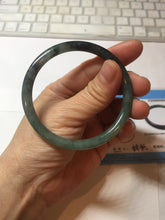 Load image into Gallery viewer, 56mm Certified Type A 100% Natural dark green/black/blue with black floating flowers(Wuji) slim round cut Jadeite bangle PD113-6916
