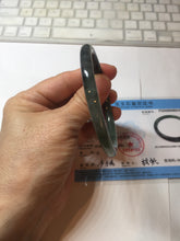 Load image into Gallery viewer, 56mm Certified Type A 100% Natural dark green/black/blue with black floating flowers(Wuji) slim round cut Jadeite bangle PD113-6916
