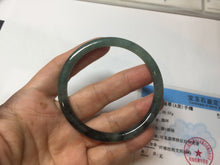 Load image into Gallery viewer, 56mm Certified Type A 100% Natural dark green/black/blue with black floating flowers(Wuji) slim round cut Jadeite bangle PD113-6916

