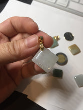 Load image into Gallery viewer, 100% Natural type A  light green/yellow square or rectangle Jadeite Jade safe and sound pendant group BP62
