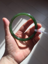 Load image into Gallery viewer, 62mm certified 100% Natural dark green black (碧玉) slim round cut nephrite Jade bangle HT108-0138

