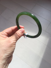 Load image into Gallery viewer, 62mm certified 100% Natural dark green black (碧玉) slim round cut nephrite Jade bangle HT108-0138
