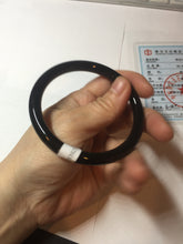 Load image into Gallery viewer, 59.5mm 100% Natural dark green/black meteorite Stellar Night sky round cut nephrite bangle HF101-8251
