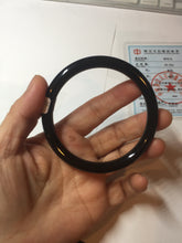 Load image into Gallery viewer, 59.5mm 100% Natural dark green/black meteorite Stellar Night sky round cut nephrite bangle HF101-8251
