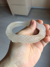 Load image into Gallery viewer, 55mm 100% natural light pink/white/yellow Quartzite (Shetaicui jade) carved snake bangle SY102
