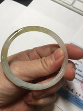 Load image into Gallery viewer, 51mm certified 100% natural type A icy watery light yellow/green/white slim oval round cut jadeite jade bangle AD104-8093
