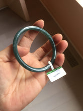 Load image into Gallery viewer, 57mm Certified Type A 100% Natural dark green/blue/gray with flying snow Guatemala slim round cut Jadeite bangle PA153-8824

