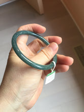Load image into Gallery viewer, 57mm Certified Type A 100% Natural dark green/blue/gray with flying snow Guatemala slim round cut Jadeite bangle PA153-8824
