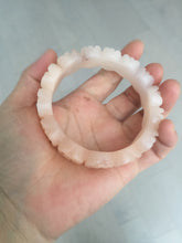 Load image into Gallery viewer, 60mm 100% natural light pink orange white Quartzite (Shetaicui jade) carved flowers bangle SY110
