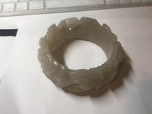 Load image into Gallery viewer, 60mm 100% natural white gray carved Peony and flowers Quartzite (Shetaicui jade) bangle SY109
