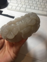 Load image into Gallery viewer, 60mm 100% natural white gray carved Peony and flowers Quartzite (Shetaicui jade) bangle SY109
