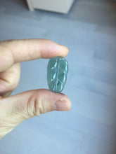 Load image into Gallery viewer, 100% natural type A icy watery light green blue gray Guatemala jadeite leaf pendant BP184-2
