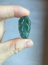 Load image into Gallery viewer, 100% natural type A icy watery dark green blue gray black Guatemala jadeite leaf pendant BP184-3

