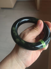 Load image into Gallery viewer, 57.9mm Certified 100% Natural dark green with light green fern frost chubby round cut nephrite Hetian Jade bangle HT103-0792
