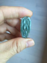 Load image into Gallery viewer, 100% natural type A icy watery dark green blue gray black Guatemala jadeite leaf pendant BP184-5
