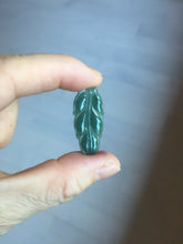 Load image into Gallery viewer, 100% natural type A icy watery dark green blue gray black Guatemala jadeite leaf pendant BP184-6
