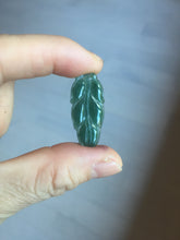 Load image into Gallery viewer, 100% natural type A icy watery dark green blue gray black Guatemala jadeite leaf pendant BP184-6

