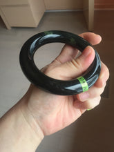 Load image into Gallery viewer, 57.9mm Certified 100% Natural dark green with light green fern frost chubby round cut nephrite Hetian Jade bangle HT103-0792
