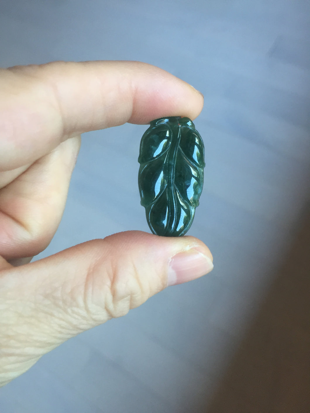 100% natural type A icy watery dark green blue gray black Guatemala jadeite leaf pendant BP184-7