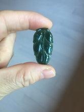 Load image into Gallery viewer, 100% natural type A icy watery dark green blue gray black Guatemala jadeite leaf pendant BP184-7
