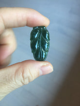 Load image into Gallery viewer, 100% natural type A icy watery dark green blue gray black Guatemala jadeite leaf pendant BP184-7
