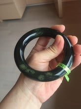 Load image into Gallery viewer, 57.9mm Certified 100% Natural dark green with light green fern frost chubby round cut nephrite Hetian Jade bangle HT103-0792
