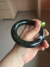 Load image into Gallery viewer, 58.2mm Certified 100% Natural dark green with light green fern frost chubby round cut nephrite Hetian Jade bangle HT101-0795
