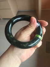 Load image into Gallery viewer, 58.2mm Certified 100% Natural dark green with light green fern frost chubby round cut nephrite Hetian Jade bangle HT101-0795
