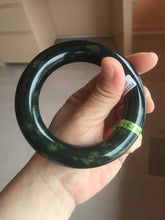 Load image into Gallery viewer, 58.2mm Certified 100% Natural dark green with light green fern frost chubby round cut nephrite Hetian Jade bangle HT101-0795
