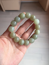 Load image into Gallery viewer, 14x13.2mm 100% Natural light green/brown vintage style nephrite Hetian Jade bead bracelet HE89
