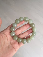 Load image into Gallery viewer, 14x13.2mm 100% Natural light green/brown vintage style nephrite Hetian Jade bead bracelet HE89
